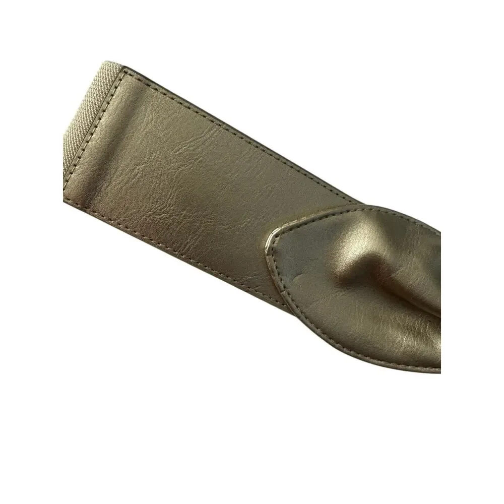 INC Small / Medium Gold Faux Leather Bow Belt Cumberbund Wedding Stretch #7335